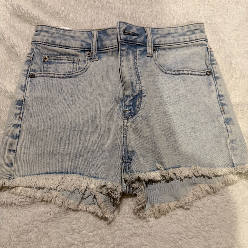 American Eagle Outfitters Blue Jean Shorts High-Waisted Frayed Hem